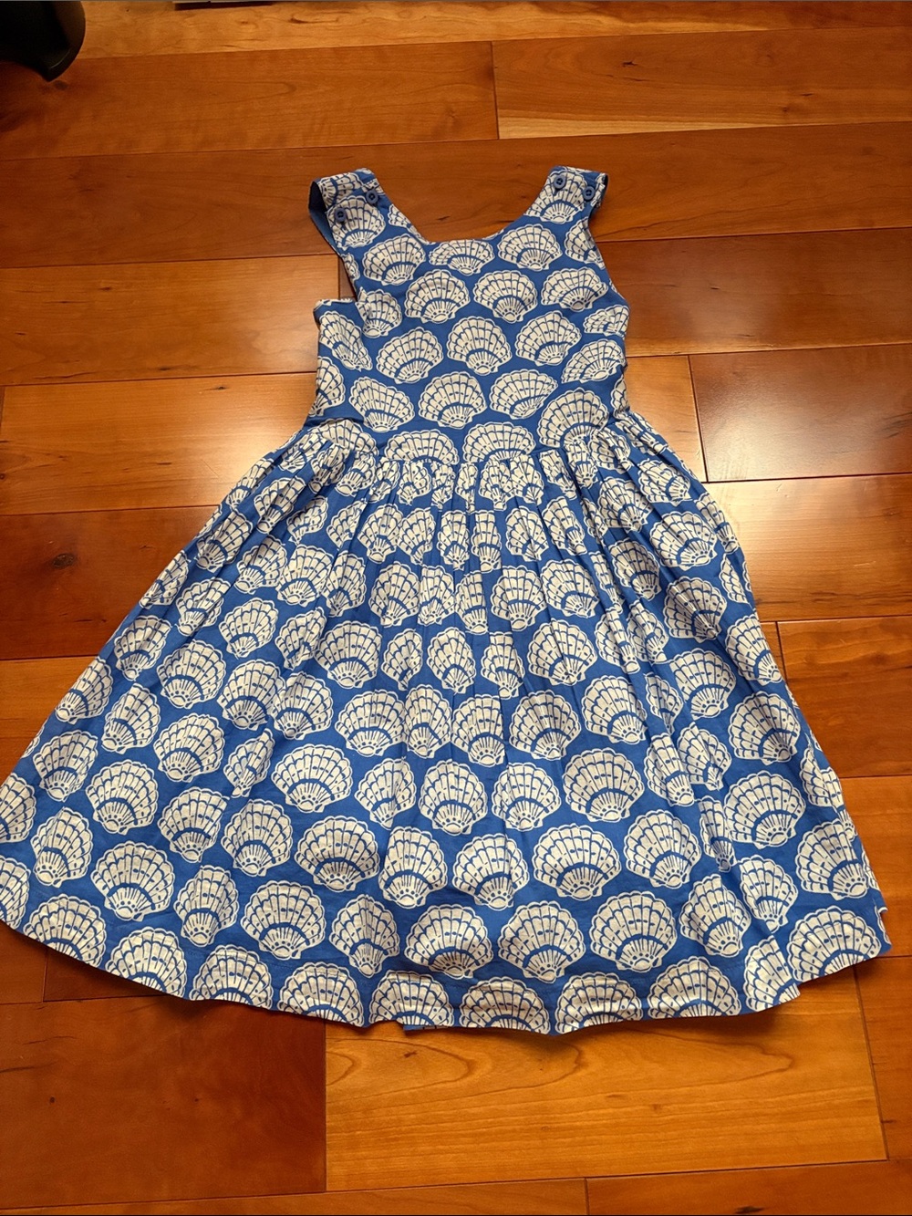 Mini Boden shell print blue cross back dress size 9-10